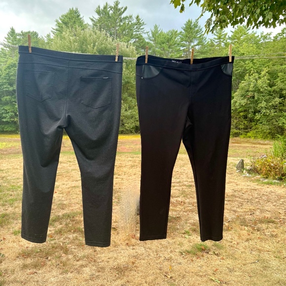 2 Pair DKNY Stretch Black Pants XXL Faux Leather Accent Pockets Straight Fit - Picture 1 of 10